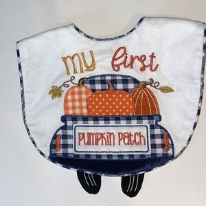 Baby bib my first pumpkin patch embroidered Velcro Thanksgiving  fall autumn